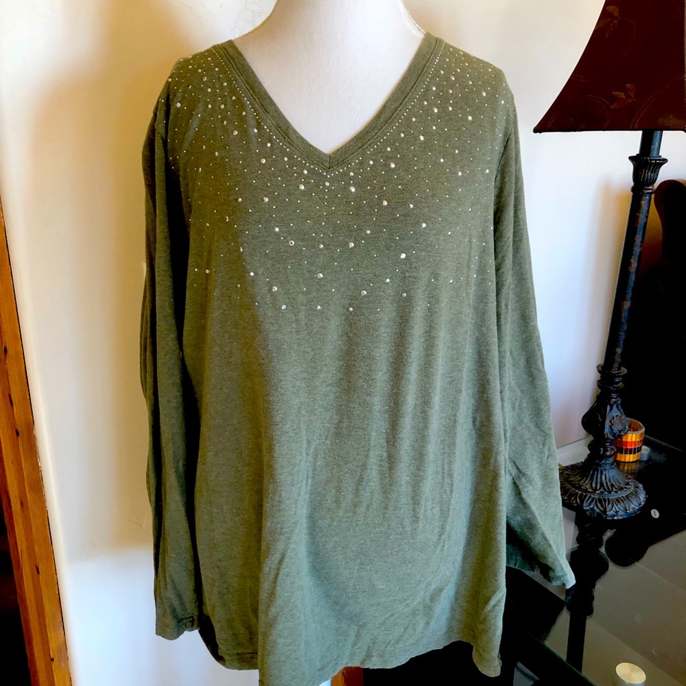 Avenue Olive Plus Size Long Sleeve Shirt with Bling